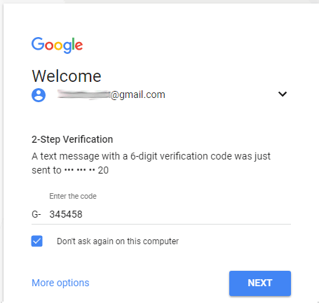 Điền mã xác nhận khi đăng nhập Gmail